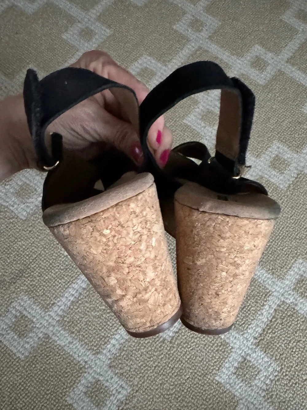 Clarks Annadel Eirwyn Nubuck Cork Wedge Sandals Summer Shoes Black 8.5